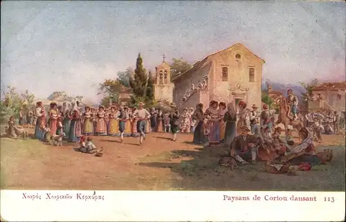 Künstler Ak Korfu Griechenland, Landbevölkerung in Trachten beim Tanz