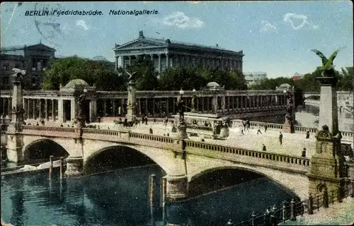 Ak Berlin Mitte, Friedrichsbrücke, Nationalgalerie, Straßenbahn
