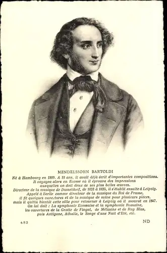 Ak Komponist Felix Mendelssohn Bartholdy, Portrait