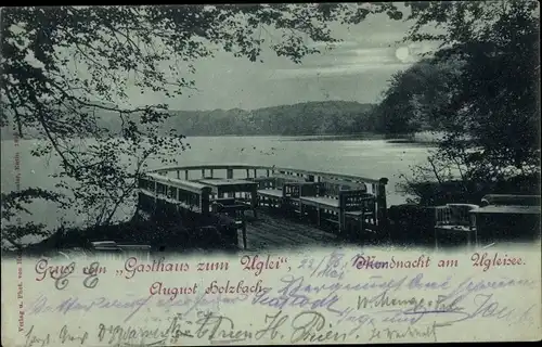Mondschein Ak Eutin in Ostholstein, Ukleisee, Uglei See, Gasthaus zum Uglei, August Holzbach