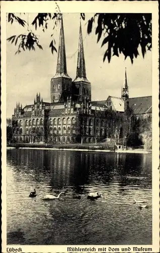 Ak Hansestadt Lübeck, Mühlenteich, Dom, Museum