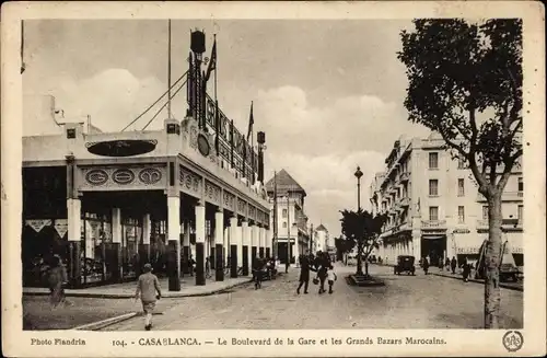 Ak Casablanca, Marokko, Boulevard de la Gare und die Großen Basare Marokkos