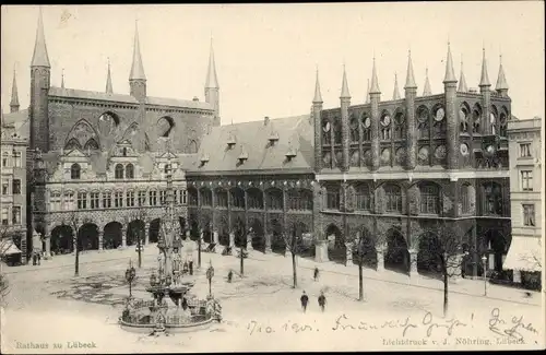 Ak Lübeck, Rathaus, Brunnen