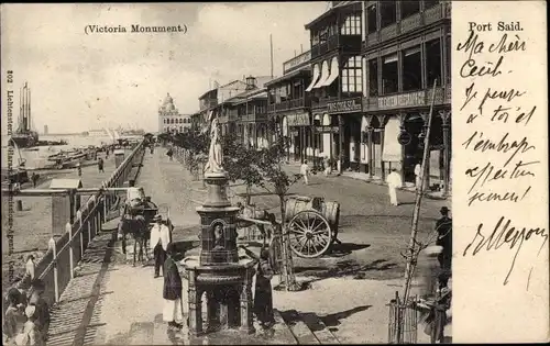 Ak Port Said Ägypten, Victoria Monument, Promenade