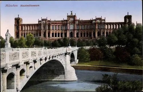 Ak München, Maximilianeum, Brücke