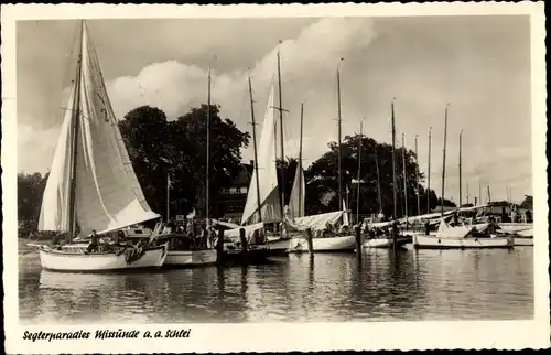 Ak Missunde Kosel in Schleswig Holstein, Segelboote im Hafen