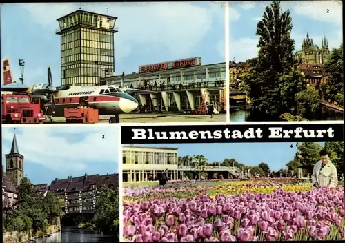 Ak Erfurt, Flughafen, Passagierflugzeug, Krämerbrücke, Tulpenschau