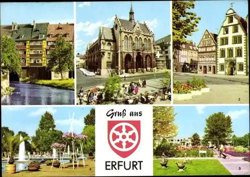 Ak Erfurt in Thüringen, Rathaus, Krämerbrücke, Hohe Lilie