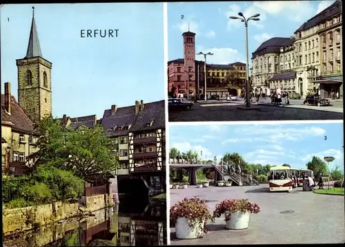 Ak Erfurt in Thüringen, Bahnhofsplatz, Interhotel Erfurter Hof, Krämerbrücke