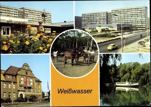 Ak Weißwasser in der Oberlausitz, Wohnkomplex am Wasserturm, Kaufhaus Magnet, Tiergarten, Rathaus