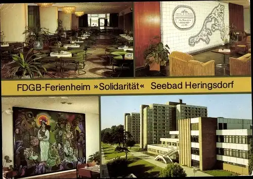 Ak Ostseebad Heringsdorf auf Usedom, FDGB Ferienheim Solidarität, Café Sanddorn
