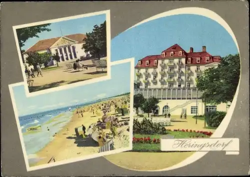 Ak Ostseebad Heringsdorf auf Usedom, Kulturhaus, Strand, Erholungsheim Solidarität