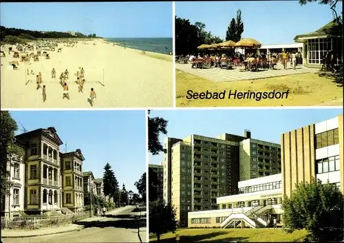 Ak Ostseebad Heringsdorf auf Usedom, Strand, Strandcafe, Eichenweg, FDGB-Urlauberrestaurant