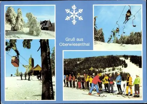 Ak Oberwiesenthal im Erzgebirge, Fichtelberg, Seilbahn, Skilift, Skifahrer