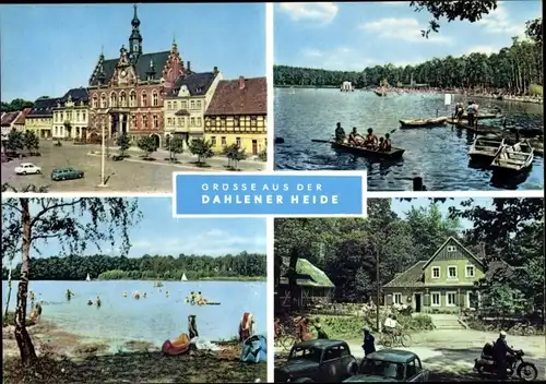 Ak Dahlen in Sachsen, Rathaus, Waldbad Schmannewitz, Dammühlenteich, Hospitalhütte