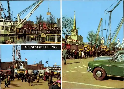 Ak Leipzig in Sachsen, Technische Messe, Kran, Auto
