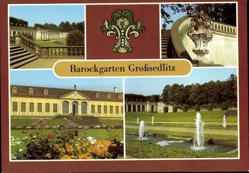 Ak Großsedlitz Heidenau in Sachsen, Schloss, Springbrunnen, Wappen, Park