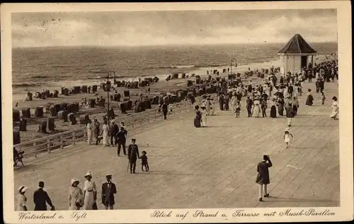 Ak Westerland auf Sylt, Promenade, Strand, Terrasse, Musik-Pavillon