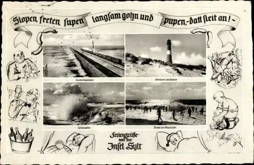 Passepartout Ak Insel Sylt in Nordfriesland, Leuchtturm, Strand