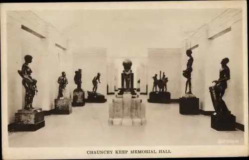 Ak Chicago Illinois USA, Field Museum of Natural History, Chauncey Keep Memorial Hall, Statuen