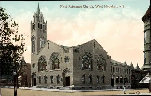 Ak Hoboken New Jersey USA, Erste reformierte Kirche