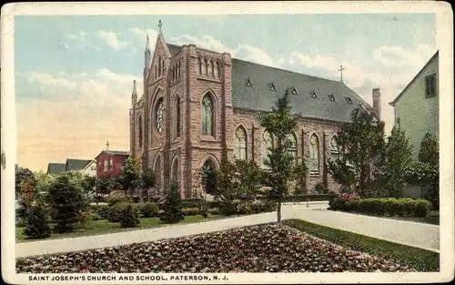 Ak Paterson New Jersey USA, Saint Joseph's Church und Schule