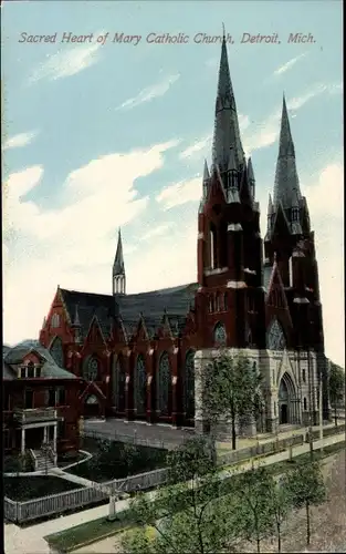 Ak Detroit Michigan USA, Katholische Kirche Sacred Heart of Mary