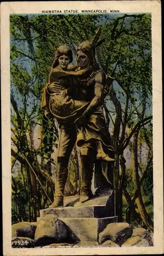 AK Minneapolis Minnesota USA, Hiawatha-Statue