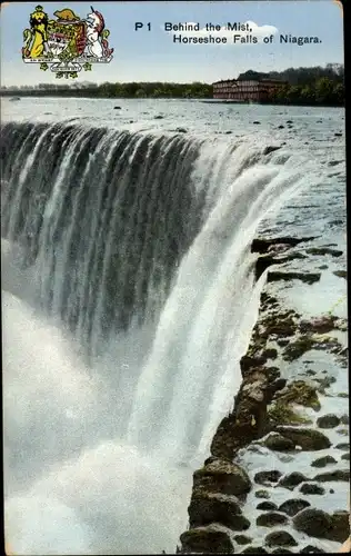 Ak Niagara Falls Ontario Kanada, Horsehoe Falls, hinter dem Nebel
