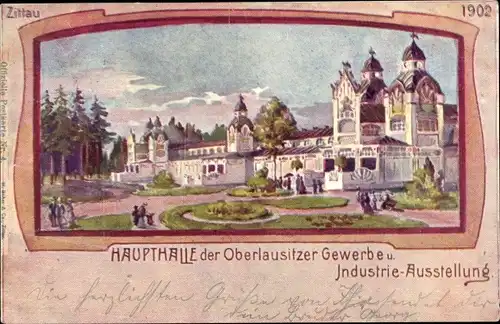 Passepartout Litho Zittau Sachsen, Haupthalle d. Oberlausitzer Gewerbe u. Industrieausstellung 1902