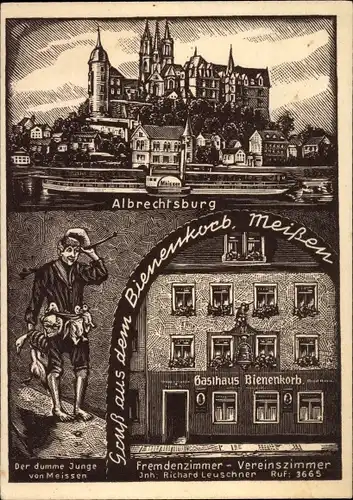 Ak Meißen Elbe, Blick auf die Albrechtsburg, Gasthaus Bienenkorb