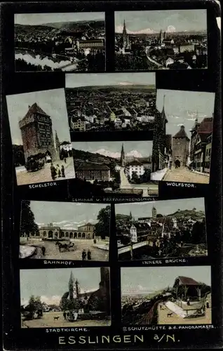 Ak Esslingen am Neckar, Teilansicht, Schelztor, Bahnhof