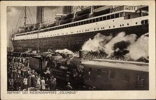 Ak Dampfschiff Columbus, Norddeutscher Lloyd Bremen, Ankunft und Anbordgehen der Passagiere