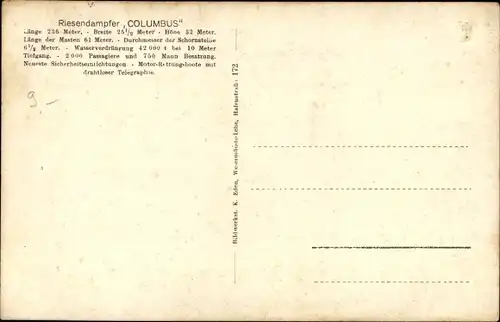 Ak Dampfschiff Columbus, Norddeutscher Lloyd Bremen, Ankunft und Anbordgehen der Passagiere