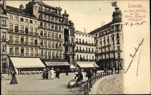 Ak Ostende Westflandern, La Villa Helvetia, Hotel Globe, Hotel Wellington