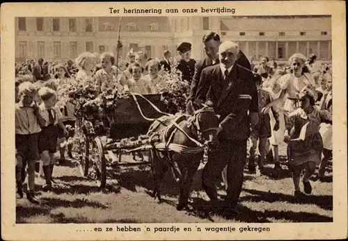 Ak Baarn Utrecht Niederlande, Palais Soestdijk, Kinderfest, Befreiungsfest, Ponywagen