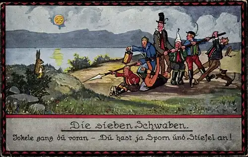 Künstler Ak Boettcher, Hans, Die sieben Schwaben, Schwabenkarte Nr. 208