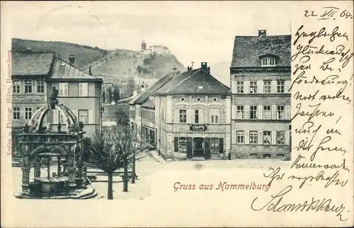 Ak Hammelburg in Unterfranken Bayern, Teilansicht, Brunnen