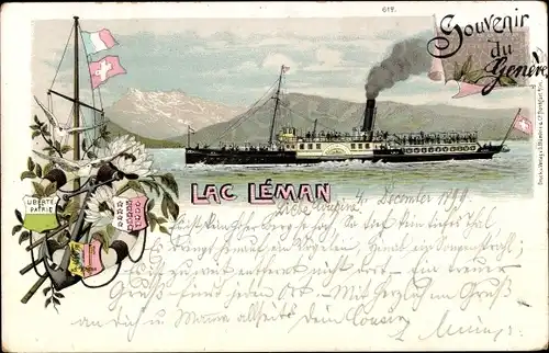 Litho Genf Kanton Schweiz, Lac Leman, Salondampfer
