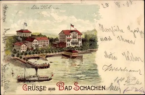 Litho Bad Schachen Lindau am Bodensee Schwaben, Kurhotel, Salondampfer