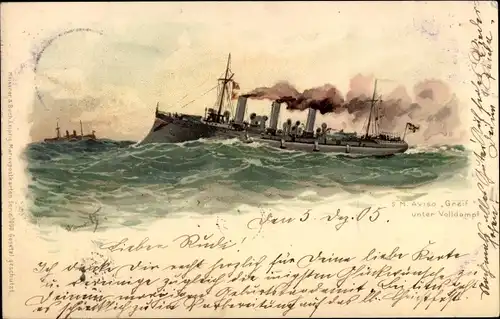 Künstler Litho Bohrdt, Hans, Deutsches Kriegsschiff, SMS Greif, Aviso