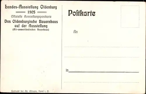 Ak Oldenburg im Großherzogtum Oldenburg, Landes-Ausstellung 1905, Bauernhaus, Heuerhaus