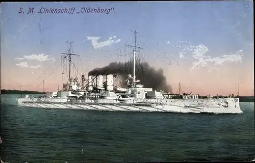 Ak Deutsches Kriegsschiff, SMS Oldenburg, Linienschiff, Kaiserliche Marine