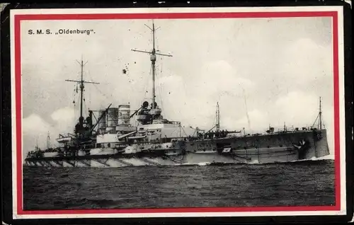 Passepartout Ak Deutsches Kriegsschiff, SMS Oldenburg, Linienschiff