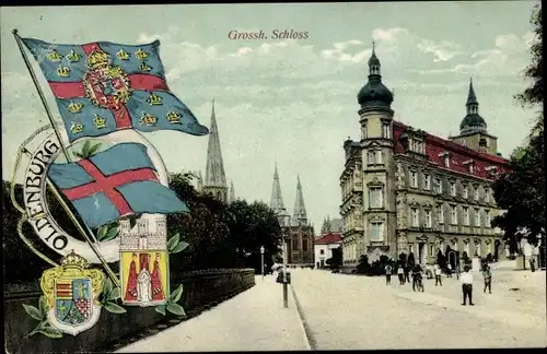 Wappen Ak Oldenburg im Großherzogtum Oldenburg, Schloss, Fahnen