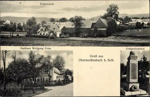 Ak Oberweißenbach Selb im Fichtelgebirge Oberfranken, Kriegerdenkmal, Totalansicht, Gasthaus