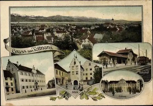 Ak Tettnang in Württemberg, Bahnhof, Gleisseite, Schloss, Schule, Rathaus