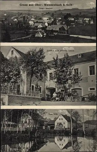 Ak Oberweißenbach Selb im Fichtelgebirge Oberfranken, Inselteich, Gasthaus zum weißen Lamm