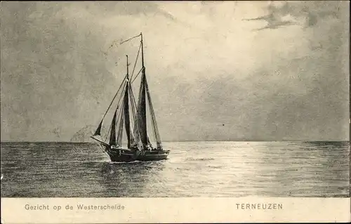 Ak Terneuzen Zeeland Niederlande, Gezicht op de Westerschelde