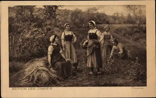 Ak Frauen in französischer Tracht, Bäuerinnen, Stroh, Korb